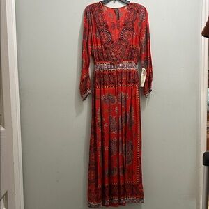 ARATTA RES  Paisley BEADED FRONY Long Sleeve Maxi Dress